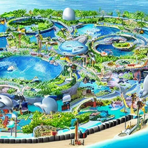 Prompt: Extremely cute!!! dolphin city, designed by dolphins, ran by dolphins