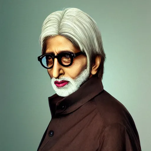 Image similar to realistic expired kodak film portrait of albino amitabh bachchan, hyperrealism, photorealistic, detailed, atmospheric, 8 k, award winning photography, cinematic