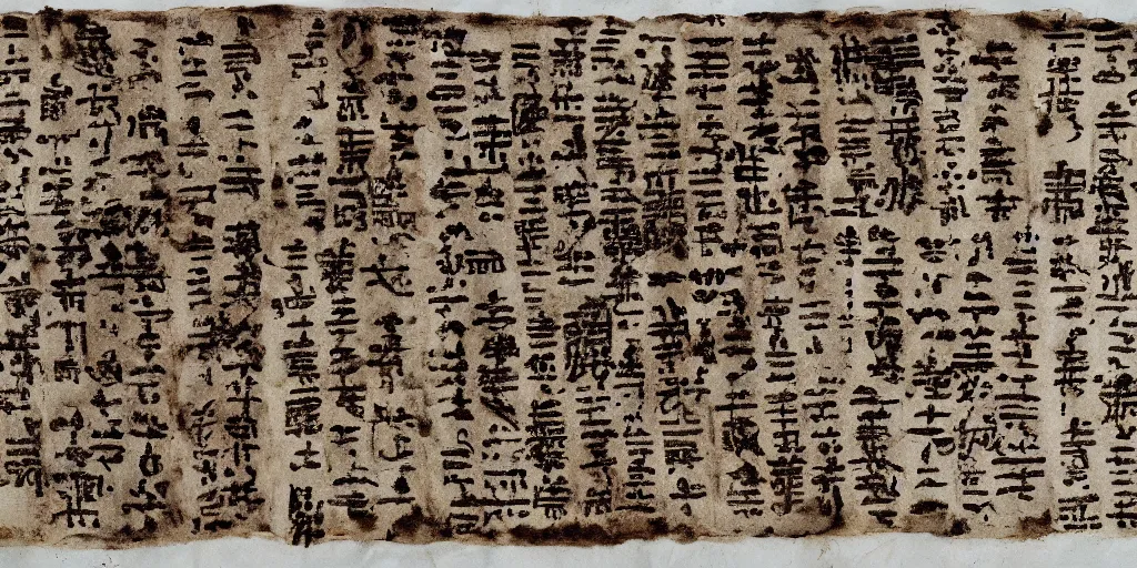 Prompt: papyrus paper with ancient rune text in old ink