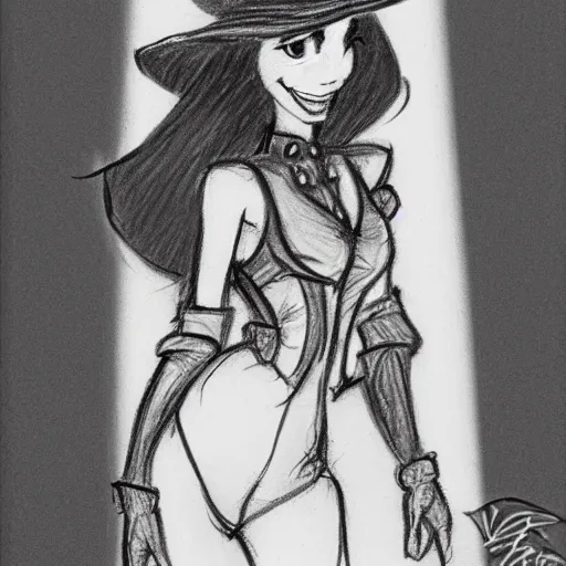 Image similar to milt kahl pencil sketch of victoria justice with a cowboy hat