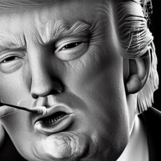 Image similar to a high detail photo of donald trump smoking a cigarrette, subject= donald trump, subject detail: extremly detailed, subject action: smoking a cigar, photorealism, dramatic lighting, award winning photograph, trending on artstation