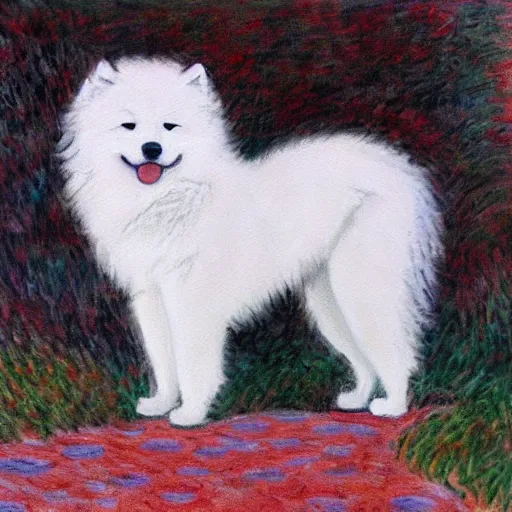 Prompt: Painting of a Samoyed in the style of Claude Monet