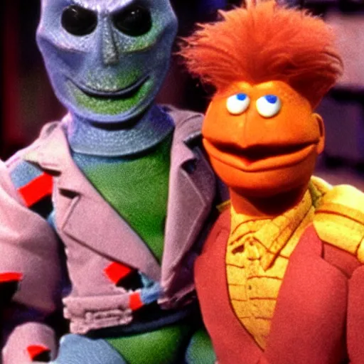 Prompt: small soldiers beetlejuice, sesame street 1 9 7 8