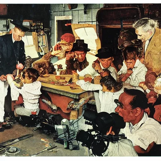 Image similar to film making set painting by norman rockwell