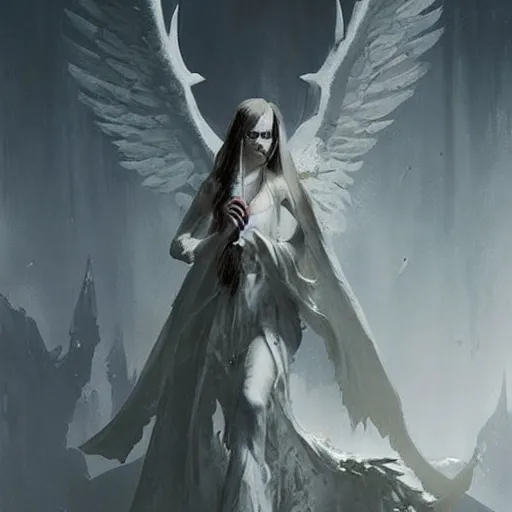 Image similar to in a world of horror, films of all time and a stunning white stunning gothic angel is the experience of all members of your family who, and reward players for their success, concept art, artwork by greg rutkowski, trending