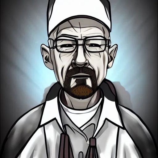 Prompt: walter white as danganronpa character, digital art