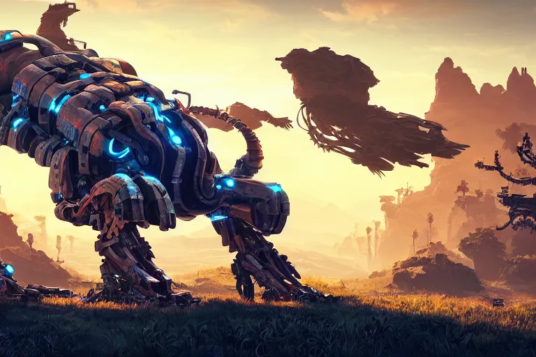 Image similar to shell - walker machine mecanical creature robot of horizon forbidden west horizon zero dawn radiating a glowing aura global illumination ray tracing hdr fanart arstation by ian pesty and alena aenami artworks in 4 k