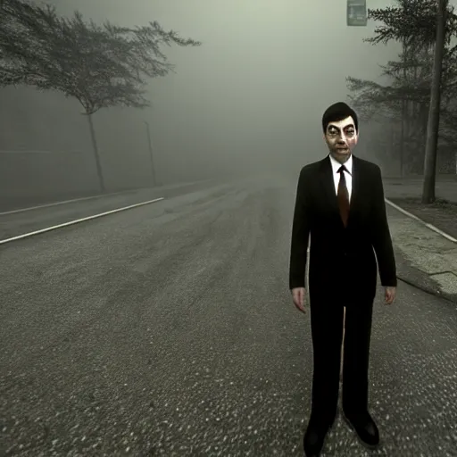 Prompt: mr. bean in silent hill. unreal engine, source engine, psx, playstation