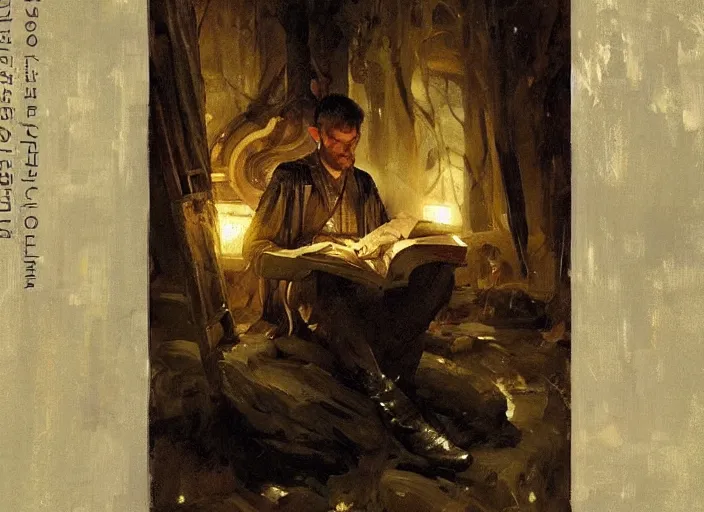 Image similar to oil painting of mysterious book, art by anders zorn, wonderful masterpiece by greg rutkowski, beautiful cinematic light, american romanticism by greg manchess, creation by tyler edlin