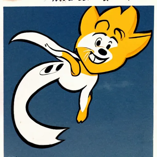 Prompt: a hanna barbera cartoon drawing of miles tails prower flying in the air