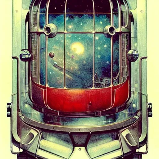 Image similar to ( ( ( ( ( 1 9 5 0 s retro future intricate machine spaceship large window. muted colors. ) ) ) ) ) by jean baptiste monge!!!!!!!!!!!!!!!!!!!!!!!!! chrome red