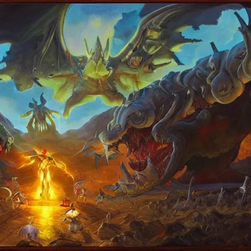 Image similar to detailed wide shot of pokemon battle elden ring doom eternal intricate, hyper detailed, realistic, oil painting, by julie bell, frank frazetta, cinematic lighting