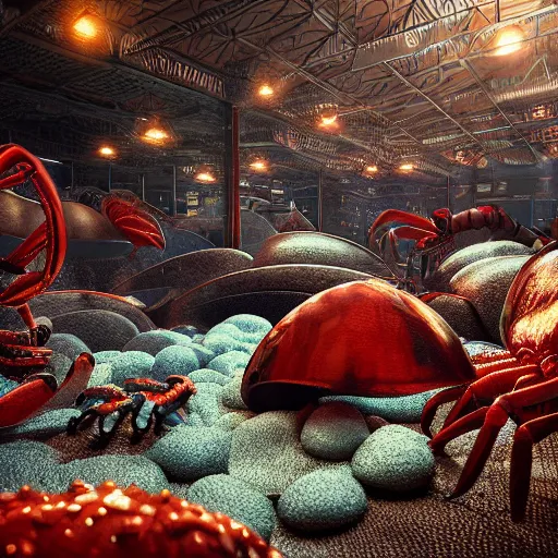 Image similar to lobsterpunk world. hyperdetailed photorealism, volumetric lighting, 3 d finalrender