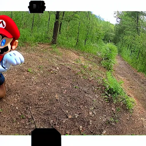 Prompt: mario caught on trailcam footage