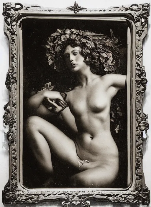 Image similar to old wetplate daguerreotype portrait of birth of venus, explosion of data fragments, fractal, intricate, elegant, highly detailed, parallax, leica, medium format, subsurface scattering, portrait, elegant, highly detailed, matte painting, by stanley spencer