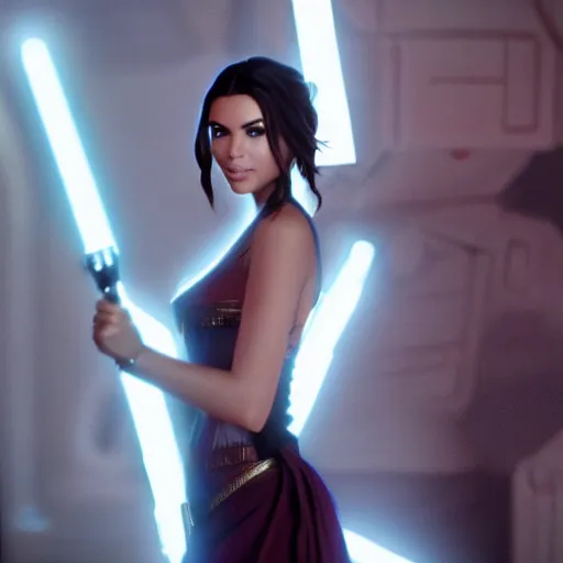 Image similar to victoria justice with kim kardashian body as princess padme in star wars episode 3, 8 k resolution, cinematic lighting, anatomically correct