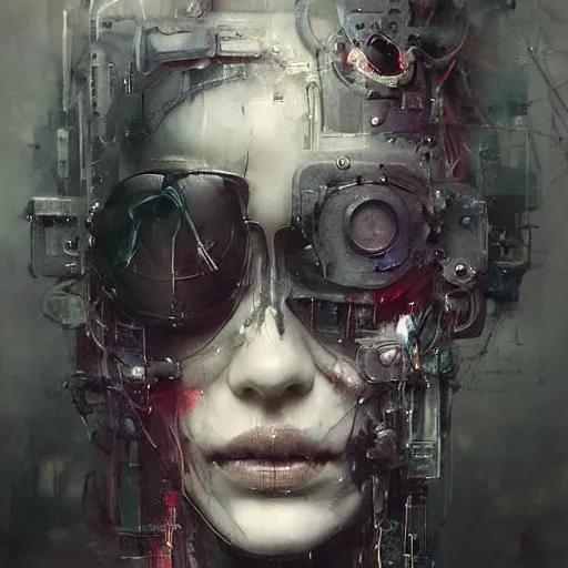 Image similar to female cybernetic dream hunter, cyberpunk, wires, skulls!! machines ( by emil melmoth zdzislaw belsinki craig mullins yoji shinkawa ) realistic render ominous detailed photo atmospheric by jeremy mann francis bacon and agnes cecile ink drips paint smears!! digital glitches glitchart!!