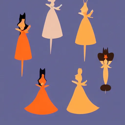 Image similar to minimalist illustration of a fairy tale princess in navy and burnt orange hues