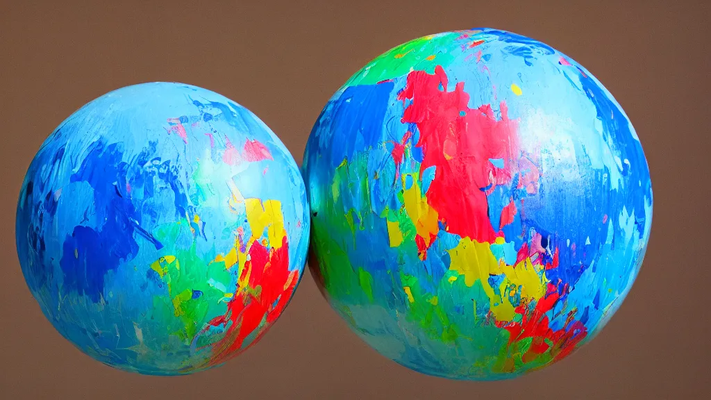 Image similar to a hovering sphere with layers of wet paint dripping off the sides