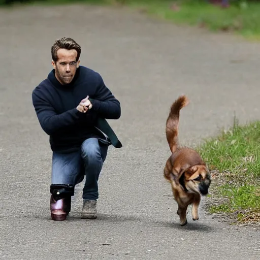 Image similar to Ryan Reynolds as a dog on two legs