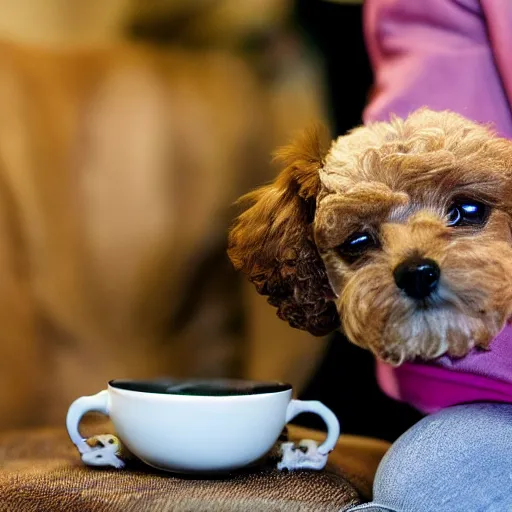 Prompt: teacup poodle in a teacup. Photography.