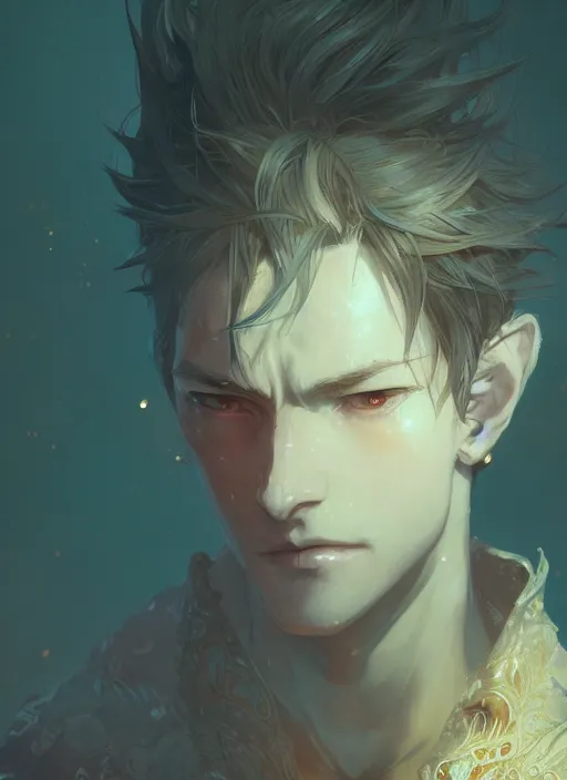 Prompt: a portrait of a male trickster, intricate, tone mapped, ambient lighting, highly detailed, digital painting, artstation, concept art, 4 k, stunning beautiful, sharp focus, by makoto shinkai and akihiko yoshida and hidari and wlop