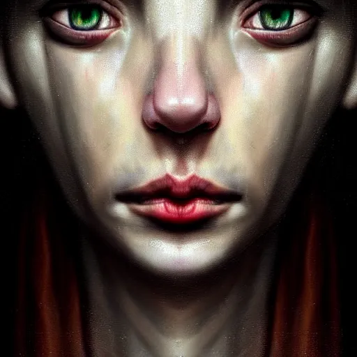 Image similar to beautiful portrait of a hopeless, worthless, lonely, ( young woman ) lawyer, sad, frightening, depressing, miserable, stunning, intelligent, stark, vivid!!, sharp, crisp, colorful!!, ultra ambient occlusion, reflective, universal shadowing, fantasy art, extremely even lighting, art by wlop, dr seuss.