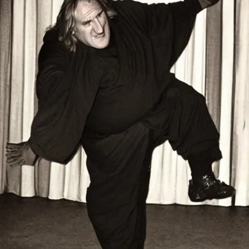 Prompt: Gerard Depardieu practicing Kung Fu