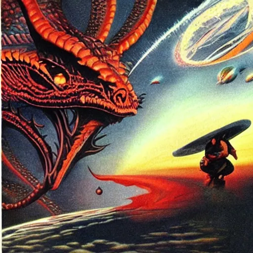 Image similar to dragon, vintage sci - fi art, by ed emschwiller