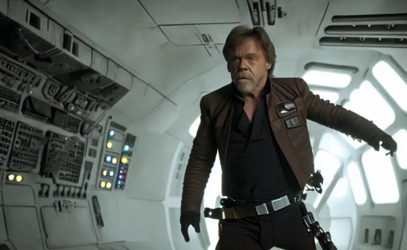 Prompt: a still of mark hamill as han solo in star wars, 8 k