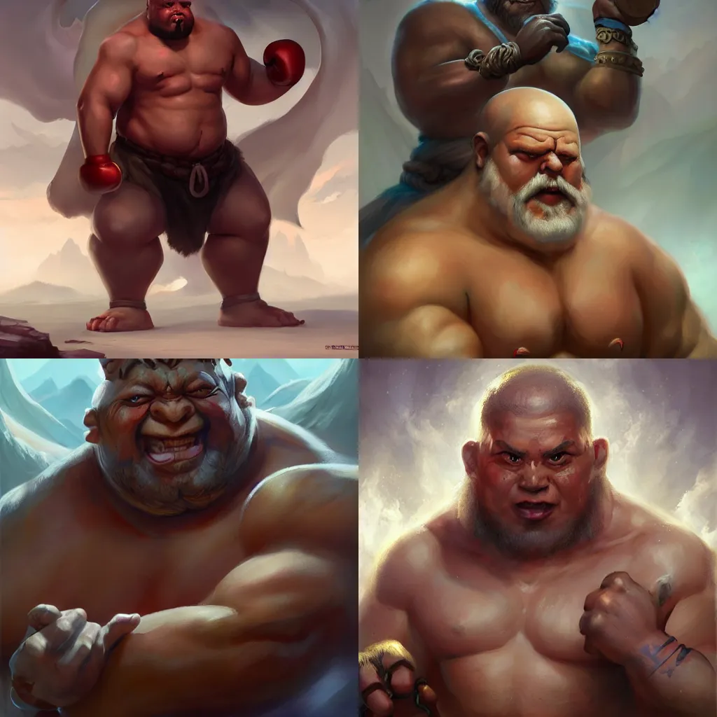 Prompt: monk who is shirtless male, muscular, chubby, punching a monster DnD character art portrait, matte fantasy painting, DeviantArt Artstation, by Jason Felix by Steve Argyle by Tyler Jacobson by Peter Mohrbacher, cinema