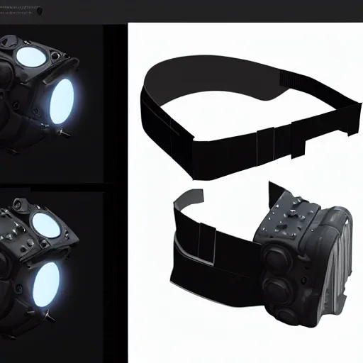Image similar to modular item, sci-fi night vision goggles, hard surface, very realistic, studio lighting, high quality, concept art
