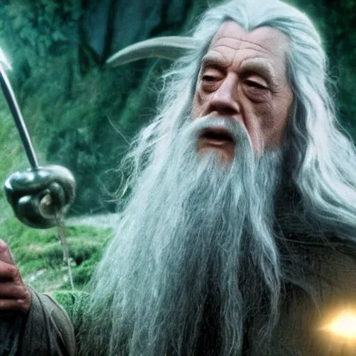 Image similar to gandalf as a frog, lord of the rings, movie film still, 4 k, cinematic, beautiful light