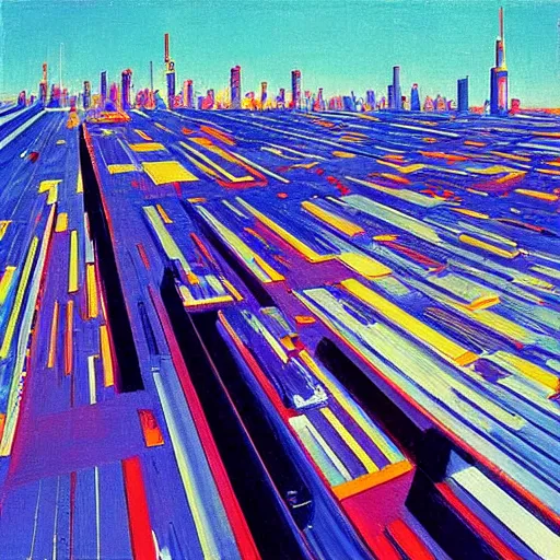 Image similar to “Wayne thiebaud neo-Tokyo gleaming sunny day”