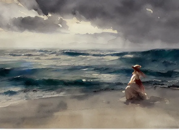 Prompt: abstract watercolor painting of wild wavy ocean, art by anders zorn, wonderful masterpiece by greg rutkowski, beautiful cinematic light, american romanticism by greg manchess, creation by tyler edlin