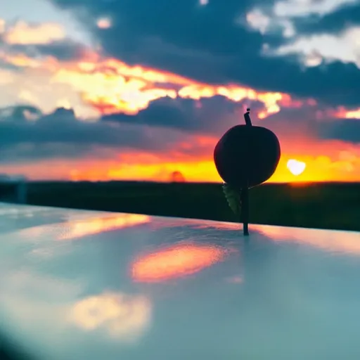 Prompt: a plum looking at the sunset cinematography