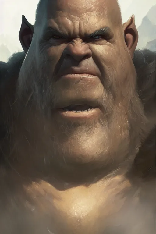 Image similar to dungeons and dragons ogre character closeup portrait, dramatic light, dungeon background, 2 0 0 mm focal length, painted by stanley lau, painted by greg rutkowski, painted by stanley artgerm, digital art, trending on artstation