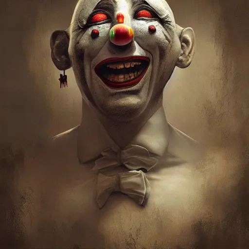 Image similar to michal karcz cartoon painting of a clown. , horror theme, detailed, elegant, intricate, 4k,