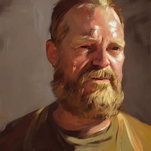 Image similar to greg manchess portrait painting of simple carpenter fine woodworker | building a wooden table in their well organized clean workshop, medium shot, asymmetrical, profile picture, organic painting, sunny day, matte painting, bold shapes, hard edges, street art, trending on artstation, by huang guangjian, gil elvgren, ruan jia, randy vargas, greg rutkowski