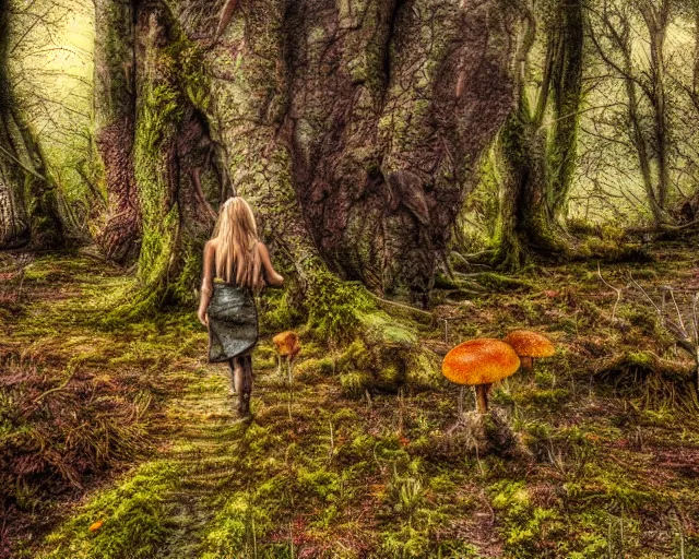 Image similar to fae queen walks through fungal landscape, weta hdr