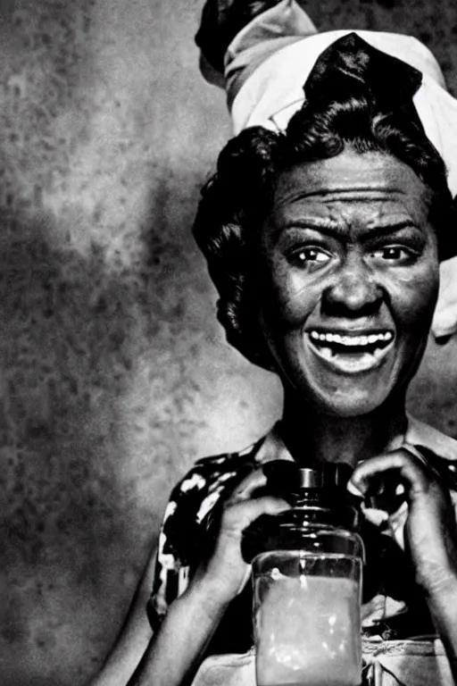 Image similar to aunt jemima covered in maple syrup horror movie cinematic