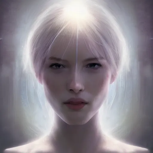 Image similar to human portrait, ethereal, face, crystal, intrincate, cgsociety, devianart