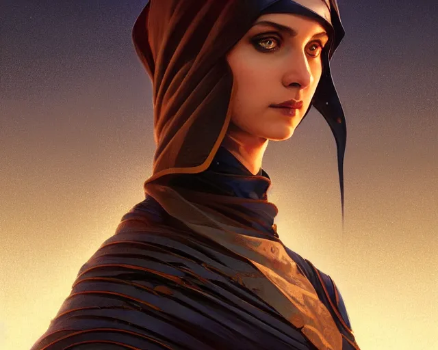 Image similar to photography of alia atreides of the knife, completely blue glowing eyes, deep focus, dune, science fiction, intricate, elegant, highly detailed, digital painting, artstation, concept art, matte, sharp focus, illustration, hearthstone, art by artgerm and greg rutkowski and alphonse mucha