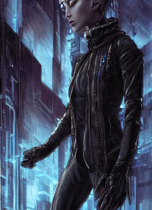 Image similar to beautiful female neuromancer, techwear, punk outfit : : urban setting, nighttime, close - up view : : character design by gerald brom and enki bilal, and james jean, cinematic : : ultra - detailed technical precision : : high definition 3 d render, unreal engine, hires textures, trending on artstation, 4 k