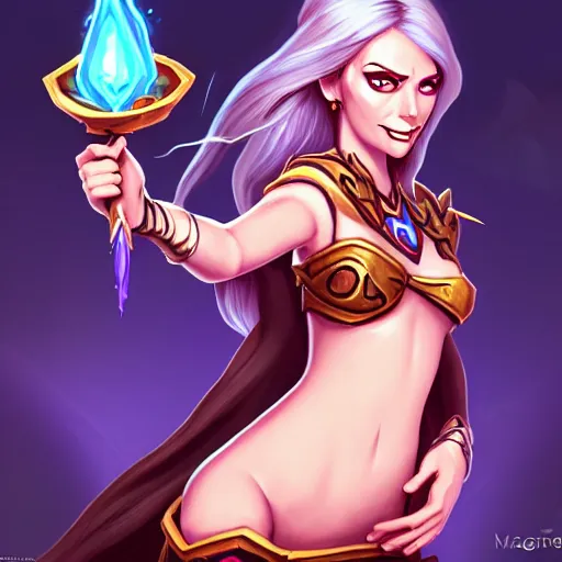 Image similar to Full body illustration of a sorceress, Hearthstone official trending art, exagerated accurate details, trending on MasterpieceStation in category 'Perfect identical eyes'