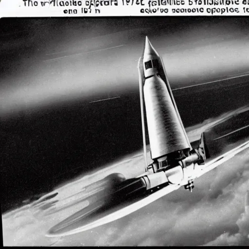 Image similar to archive photo of a prototype 1 9 4 0's spaceship launch