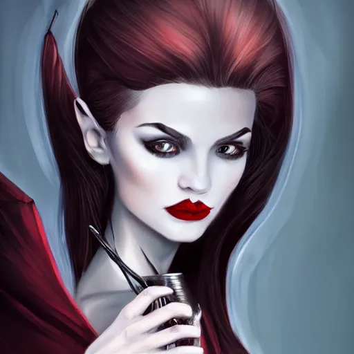 Image similar to portrait of beautiful vampire lady drinking from a goblet of blood, fantasy illustration trending on artstation