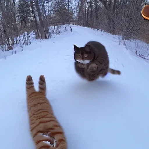 Image similar to Cat catching a donut, trail camera footage