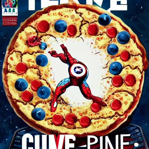 Image similar to marvel comics cover of ice cream pizza, 1 0 8 0 p award - winning painting