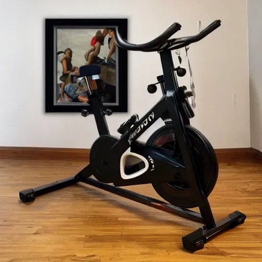 Prompt: exercise bike machine class by diego velasquez, baroque painting, beautiful frame